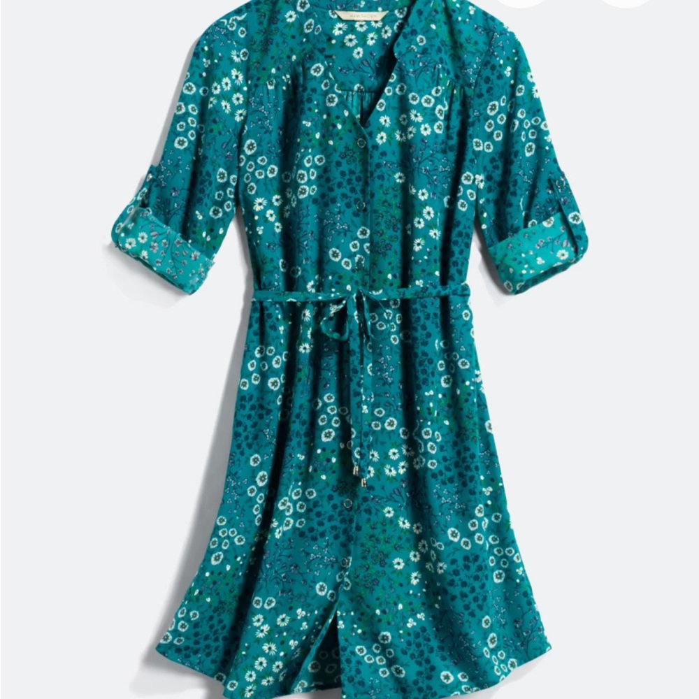 41 Hawthorn Teal and Blue/White Floral Long Sleeve Dress